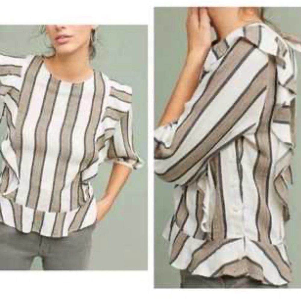 Anthropologie Isabella Sinclair Johanna striped ruffle blouse